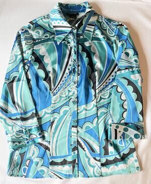 Spense Psychedelic Retro 60s Style Button Down Shirt, Women’s Small